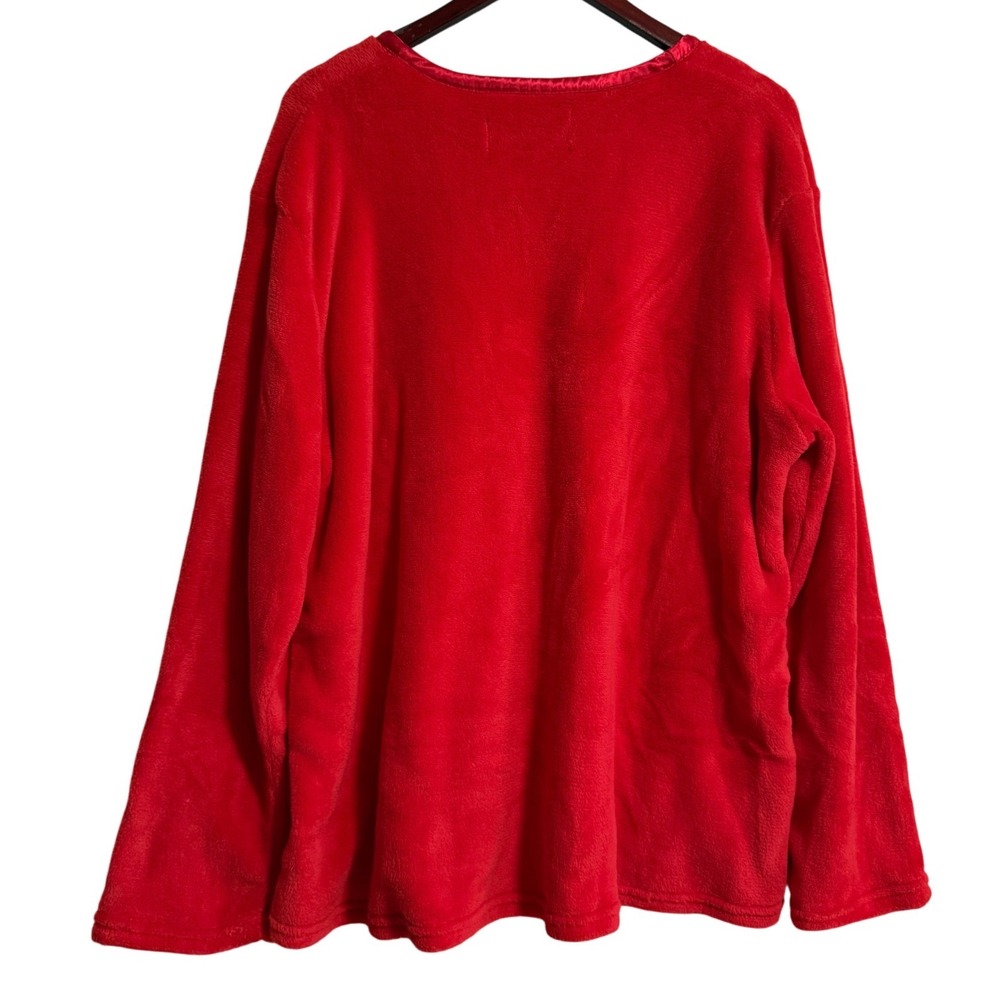 Alexander Del Rossa Red Fleece Pajama Top V-Neck Satin Trim Womens 2X - Picture 5 of 5